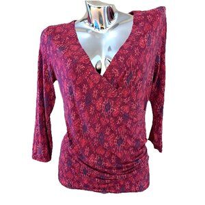 Lauren Ralph Lauren Faux Wrap Surplice Top Women's Size M Pink Geometric